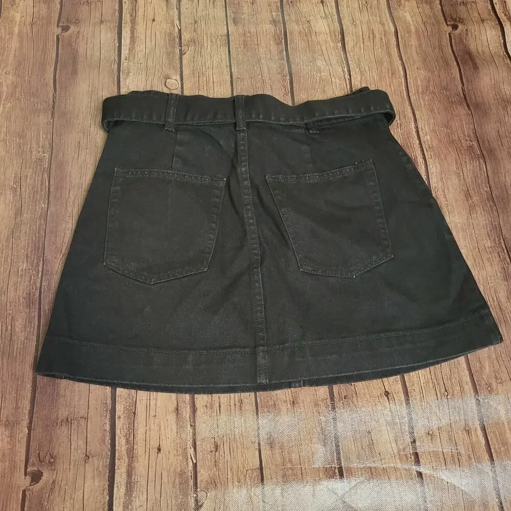 Free People Denim Skirt Womens 26 Black Jade Mini Belted‎ Pockets